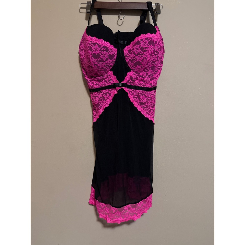 PinkBlack Lace Mesh Babydoll Chemise Y2K gothic barbiecor romantic lingerie 40D